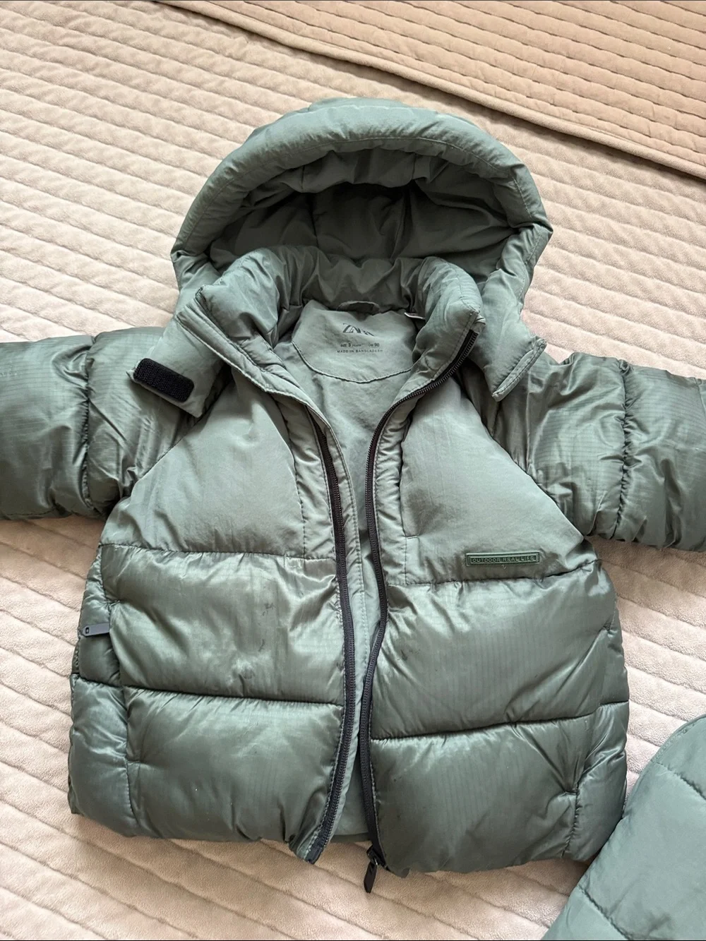 Zara Kids Green Puffer Jacket and Pants Set